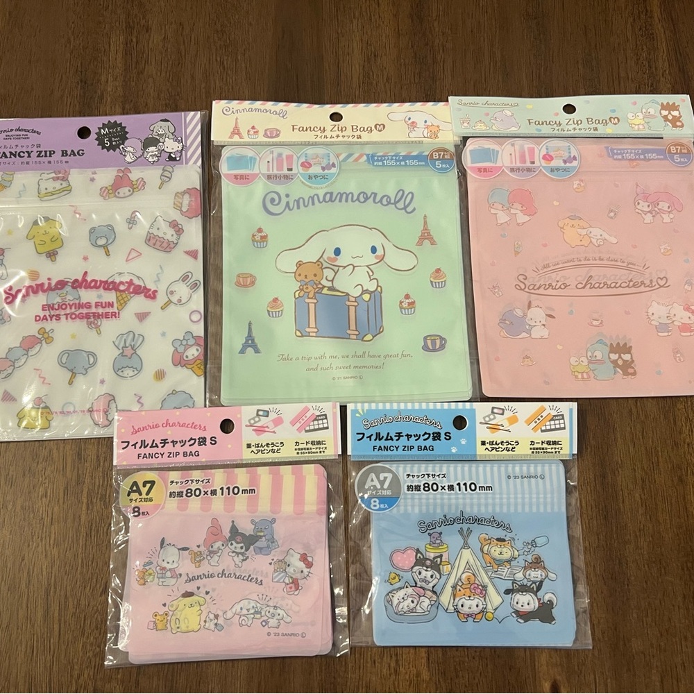 Sanrio ziplock bags sets of 5